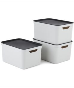 Jive Dekobox 3er-Set Aufbewahrungsbox 16l mit Deckel | PP recycelt | Weiß/Anthrazit | 3x16l (37.5 x 27.8 x 29.8 cm)