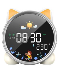Lemnoi Kinder Schlaftrainer Lichtwecker Batteriebetrieben Countdown Snooze Funktion Helligkeitstufen Bunte Lichter