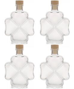 Flaschenland 4er Set 200 ml Kleeblatt Glasflaschen mit Korkverschluss - Ideal für Likör, Deko & Geschenke zu Weihnachten
