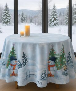 KAMACA Hochwertige Tischdecke Küche Esstisch Eyecatcher Frosty Snowman Winter Herbst Weihnachten (150 cm Rund)