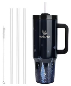 WALLFID 40oz Thermobecher aus Edelstahl - Vakuum-Isoliert, Ebenholz Hydra, Für Heiß- und Kaltgetränke, 3 Strohhalme und