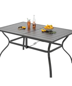 PHI Villa Tisch für 6 Personen Outdoor Terrasse Wetterfest|Rostfreier Stahlrahmen|Sonnenschirmloch