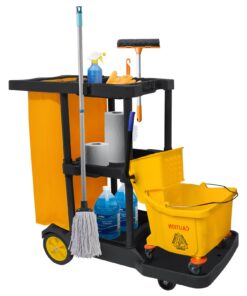 Bimiti Profi Putzwagen Reinigungswagen Gelb Schwarz + Reinigungswagen mit extra groß Tasche + Putzwagen für Haus und Gar
