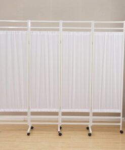 .White Mobile Room Divider with 4 Panels, Office/Beautysalon/Hall, Foldable Ironing Board, White (White) | White Mobile