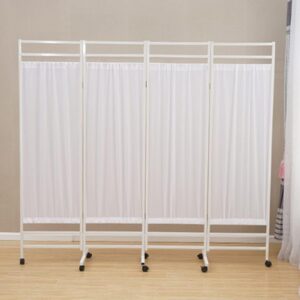 .White Mobile Room Divider with 4 Panels, Office/Beautysalon/Hall, Foldable Ironing Board, White (White) | White Mobile