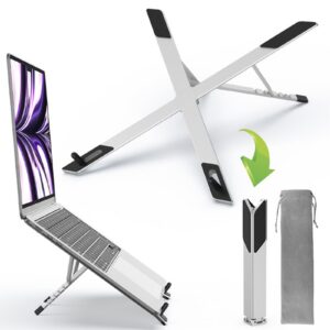 Popoacti Faltbarer Laptop-Ständer für MacBook und mehr (Silber) | Popoacti Aluminium-Schreibtisch-Halterung 6 Winkel ve