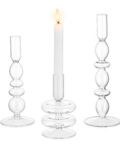 Glasseam 3er Set Klar Glas Kerzenhalter Stabkerze Modern für Hochzeit Weihnachten Tischdeko
