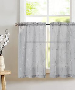 Vangao Modern Grau Gestickt Bistrogadine Küche 2er Set 65Bx60Hcm mit Stangendurchzug