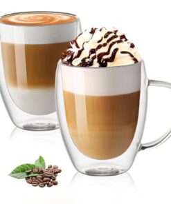 Vicloon Doppelwandige Kaffeegläser 350ml - thermisches Haltbare Latte Macchiato Gläser Set mit Griff für Tee, Kaffee und