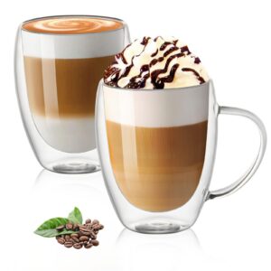 Vicloon Doppelwandige Kaffeegläser 350ml - thermisches Haltbare Latte Macchiato Gläser Set mit Griff für Tee, Kaffee und