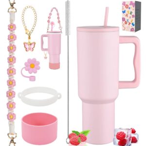 40 oz vakuumisolierte Edelstahl-Doppelwand-Wasserflasche mit Griff & Strohhalm für Reise - 6PCS Zubehör (Pink Dusk)
