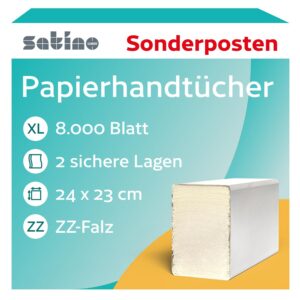 B-Ware 8.000 Papierhandtücher – saugstark – gefaltet: 24 x 11,5 cm – für Spender PT3, PT4 & H3 – 40 x 200 Blatt