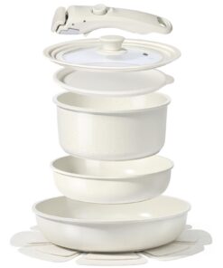 GiPP Kochgeschirr-Set für Familien mit Antihaft-Beschichtung, 20/26/18/22cm, weiß und-recycled Standard 100