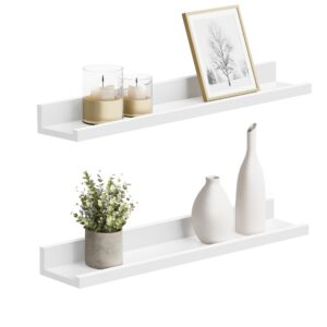 SONGMICS Schweberegal für Wohnzimmer und Schlafzimmer, 10 x 60 cm, weiß LWS60WT, Bilder und Bücher bequem aufbewahren Th