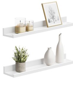 SONGMICS Schweberegal für Wohnzimmer und Schlafzimmer, 10 x 60 cm, weiß LWS60WT, Bilder und Bücher bequem aufbewahren Th