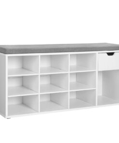 VASAGLE Weiss-Grauer Schuhbank LHS24WT, gepolsterter Sitz und Schuhregal, Flur und Schlafzimmer, 30 x 104 x 48 cm, FSC-Z