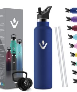 HoneyHolly Thermosflasche 1L BPA-Frei Edelstahl Doppelwandig Auslaufsicher mit Strohhalm Kohlensäure Geeignet
