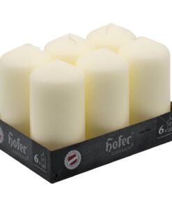 Hofer Stumpenkerzen - Elfenbein - lang anhaltende Flamme - unparfümiert - tropffrei - 6 Stück - 12 cm