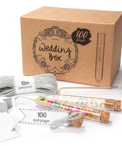 Tuuters 100x Kunststoff Reagenzgläser als Gästegeschenk für Hochzeiten mit Korken, Juteschnur und Etikett