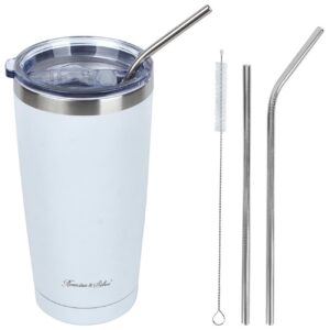 Rosenstein & Söhne Vakuumbecher: Doppelwandiger Isolierbecher, weiß, 600ml, Edelstahl (Thermobecher mit Strohhalm)
