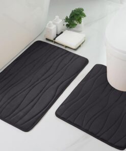 Badematten Set Schwarz 2-teilig Memory Foam Saugfähig rutschfest Waschbar WC Vorleger