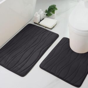 Badematten Set Schwarz 2-teilig Memory Foam Saugfähig rutschfest Waschbar WC Vorleger