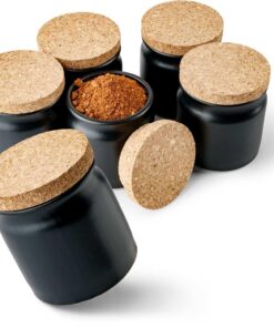 Tuuters Keramik Gewürzgläser Set für Küchenenthusiaste - Geschmacksschutz in 150ml (6 Stück schwarz Griffkorken) Tuute