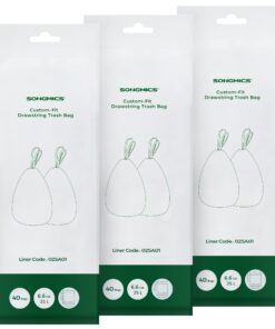 SONGMICS Müllbeutel mit Zugband KRB025A03, für 25 Liter Mülleimer, weiße 3-Rollenausführung mit 120 Stücken KRB025A03