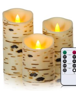 Flammenlose LED-Kerzen auf Birkenrinde für romantische Abende | Bewegliche Flamme batteriebetriebene LED-Stumpenkerze f
