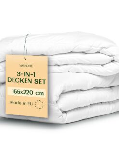 4 Jahreszeiten Bettdecke Oeko-TEX Zertifiziert + Waschbar – 155x220cm Sommer & Winter Set Mikrofaser 250 & 150 GSM