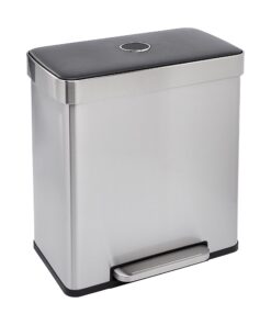 Amazon Basics Rechteckiger Recycling-Mülleimer mit 2 Fächern für Haus und Garage, praktisch und hochwertig, 60 l, Silber