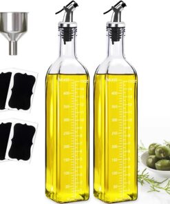 Olivenölflasche + 2 Packung Essig + Ölspender Set mit Trichter + klarer Behälter für Olivenöl und Essig für Küchenanwend