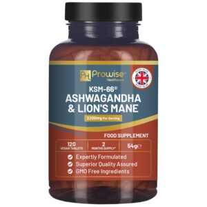 KSM-66 Ashwagandha- und Löwenmähne-Tabletten – Hohe Dosierung 2200 mg | KSM-66 Ashwagandha-Wurzelextrakt und Löwenmähne-
