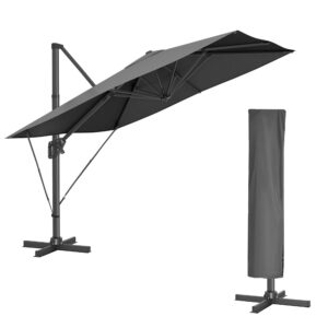SONGMICS UV-Schutz Sonnenschirm 290 x 290 cm, Ampelschirm, für Garten, rauchgrau GPU039G01