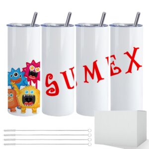 Sumex 4-Pack White Skinny Tumbler mit Metallstroh und Edelstahl für Hitzepresse Maschine