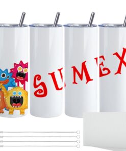 Sumex 4-Pack White Sublimation Blanks für Skinny Tumbler mit Metallstroh und Edelstahlhitzebeißer Sumex 4-Pack White Sub