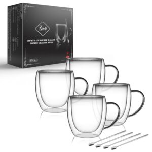 LIBWYS 4x250ml Doppelwandige Kaffeegläser mit Löffel, perfect für Cappuccino und Latte Macchiato, Thermo-Théesäcke mit G