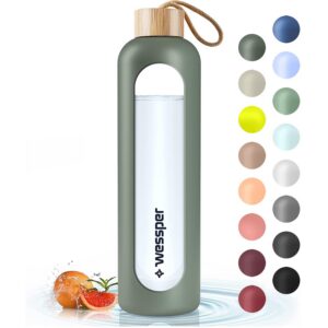 Wessper Glas Trinkflasche mit Zeitmarkierungen - für tägliche Wasseraufnahme (1L) - Oliver-Ton
