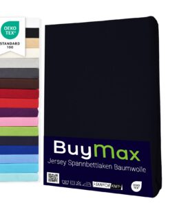 Buymax® Spannbettlaken Baumwolle 100% Schwarz Farbe Matratzenhöhe bis 25 cm Buymax® Spannbettlaken 180x200cm Jersey Mate