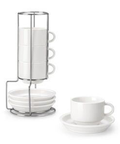 MALACASA Cappuccino Tassen 4er Set, Dickwandig & Stapelbar für Caféliebhaber im Zuhause | MALACASA 120 ml Mokkatassen,