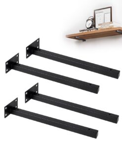 LALAGO 4 Pcs Unsichtbare Regalträger für Industriellen Wandregale, 40kg Tragkraft, Schwarz, 20cm Schwerlastträger, Regal