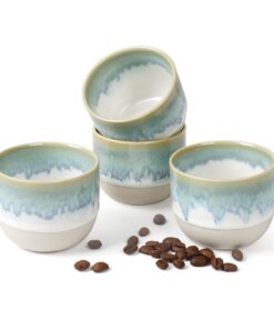 NOVAJOY Espressotassen Set 4er 140ml - Handgefertigte dickwandige Steingut Tassen ohne Henkel - Modernes Design GRS zert