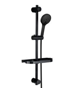 Görbach Edelstahl Rail Shower Kit mit Handbrause - Schwarz, 70cm Duschstange, Duschablage/Seifenschale, Trendige Duschar