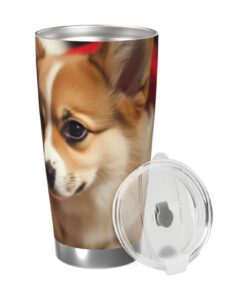 EVANEM 20oz Isolierter Tumbler mit Lid und Corgi-Druck für Auto und Reise - Isleitete(Collections), Praktisch für Warm/k