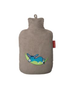 Hugo Frosch Öko-Wärmflasche Kinder 0,8l - Made in Germany - weicher Cordbezug "Esel" Grau - auslaufsichere & geruchsneut