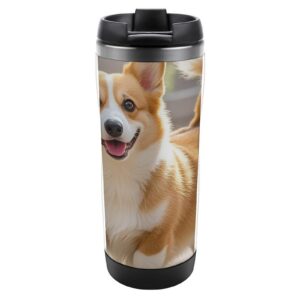 HETVBNS Playful Corgi Isolierter Kaffeebecher für Büro und Reise, 340 ml, auslaufsicher, tragbar, kalte und heiße Geträn