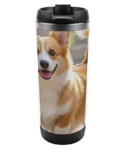 HETVBNS Playful Corgi Isolierter Kaffeebecher für Büro und Reise, 340 ml, auslaufsicher, tragbar, kalte und heiße Geträn
