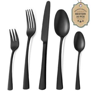 Bestdin Edelstahl Besteck Set 6 Personen Schwarz Matt, Spülmaschinenfest, Hochwertiges Essbesteck