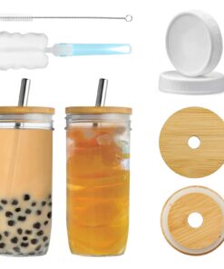 YUEYEE Masongläser mit Deckel und Strohhalmen, 24OZ Trinkgläser für DIY Lebensmittelsaft, Kaffee, Smoothie, Tee, Marmela