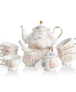 SweejarVintageBritishFloralPorzellanTeesetsfür6TeegesellschaftmitKanneundUnterlagen